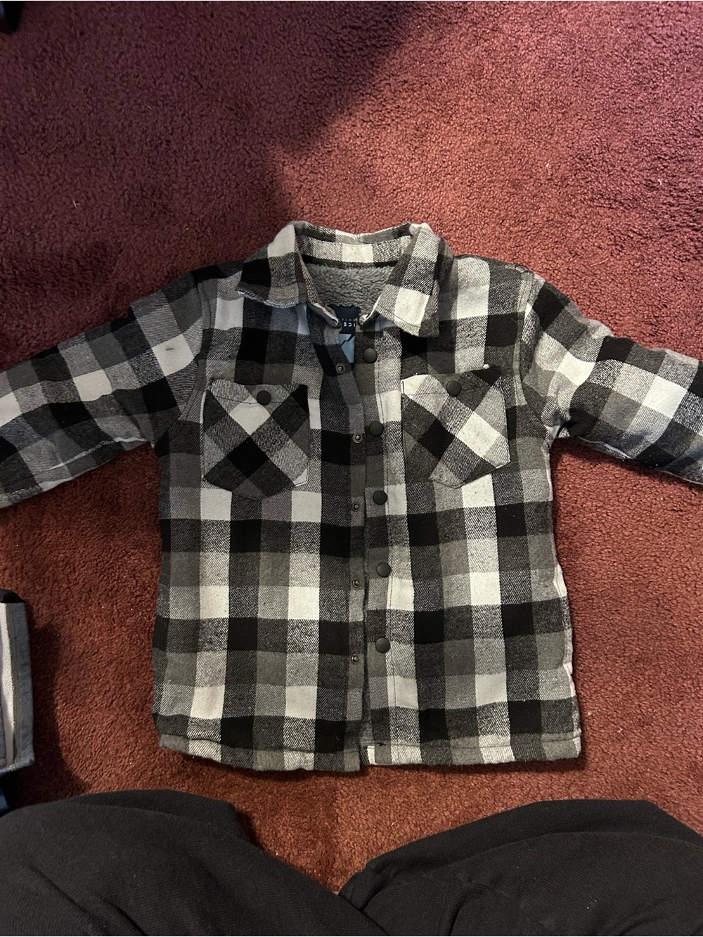 Kids Black & White Buffalo Plaid Button-Up Shirt Jacket